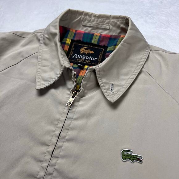 Alligator Mens Tan Vintage Harrington Bomber Jacket Coat Size 44R XL Plaid Liner - Picture 6 of 9